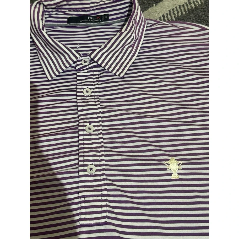 RLX Ralph Lauren Polo Shirt Stripe Purple Men Size XL Sport‎ Golf Championship